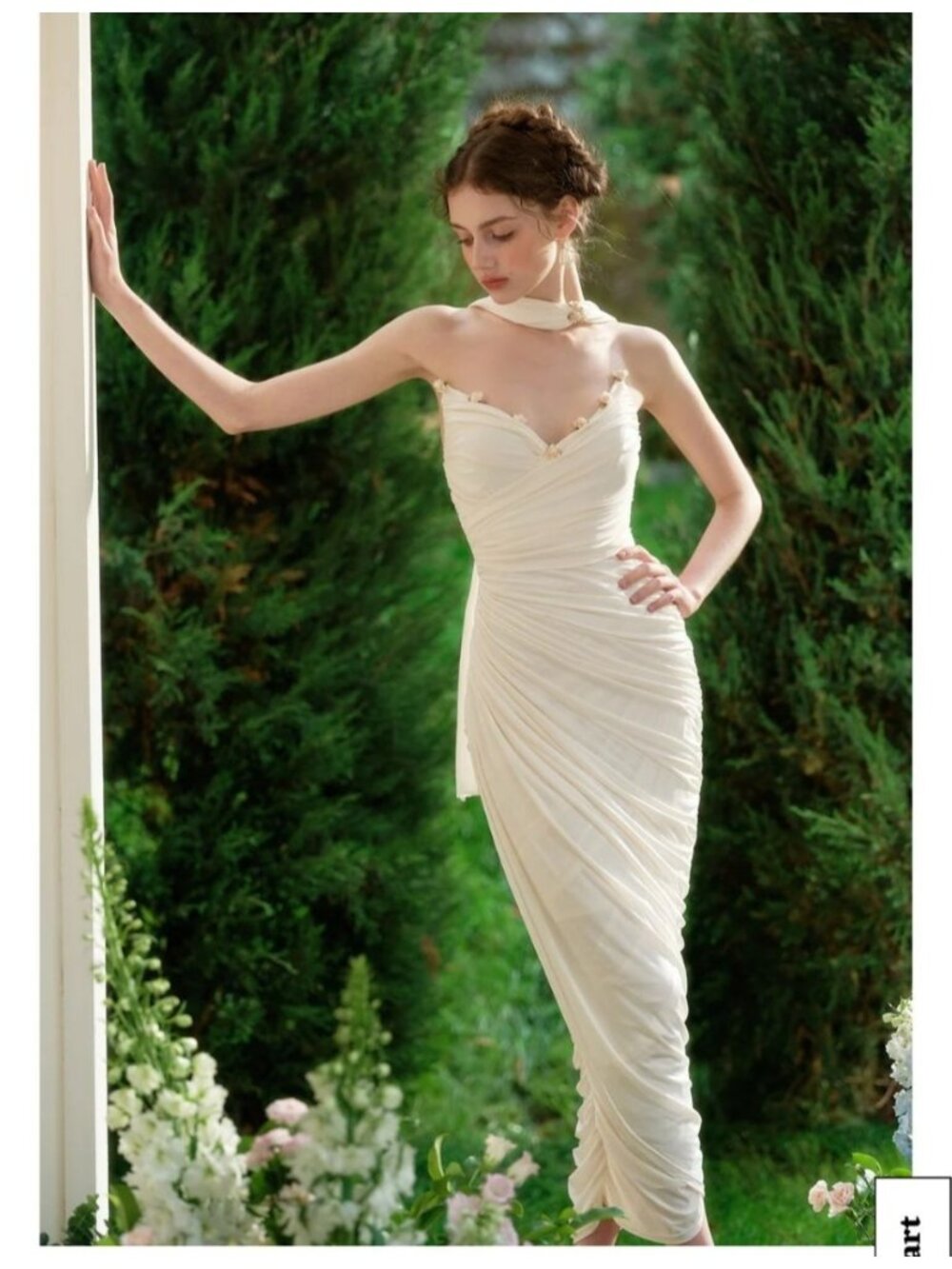 Lacemade Womens Small Elegant Ruched Gown/Dress Floral Accent Draped Chiffon